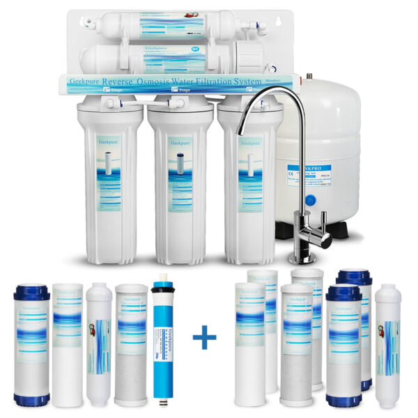 Geekpure 5-Stage Reverse Osmosis Water Filter System-Plus Extra 7 Filters for Free-75GPD